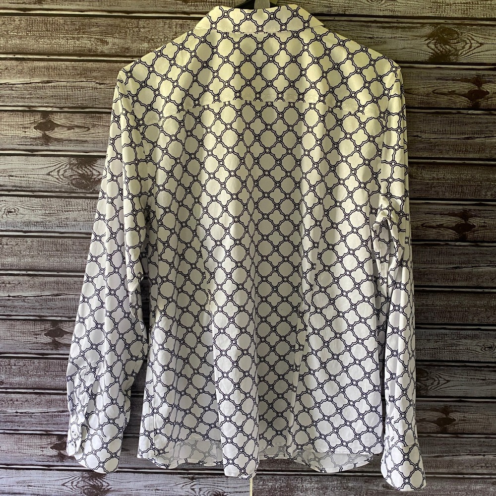 Talbots Women's Long-Sleeved‎ Button-Down Top Size 16 Non-Iron White Navy Blue - Picture 2 of 6